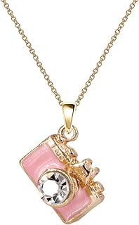 NC054 Cute Pink 3D Crystal Camera Charm Pendant Necklace