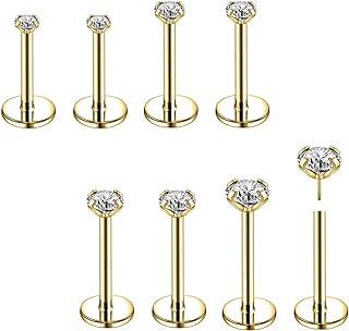 8Pcs 20G 18G Threadless Push in Nose Stud Rings for Women Men Stainless Steel Nose Studs Nostril Piercing Jewelry CZ Nose Rings Studs 1.5MM 2MM 2.5MM 3MM Black Silver Gold