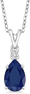 Gem Stone King 925 Sterling Silver Blue Sapphire and White Lab Grown Diamond Pendant Necklace For Women (2.23 Cttw, Pear Shape 10X7MM, with 18 Inch Chain)