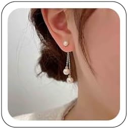 Latch Back Vintage Pearl Dangle Earrings with Zinc Alloy Material – Long Chain Drop Design – Ideal Jewelry Gift for Women and Girls