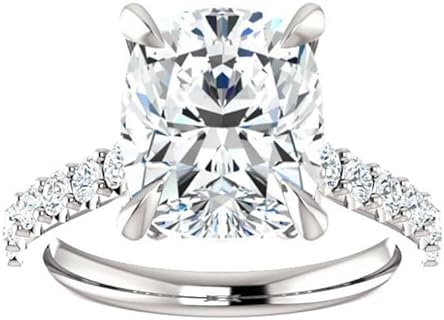 Kiara Gems 5 CT Cushion Cut Solitaire Moissanite Engagement Rings, VVS1 4 Prong Irene Knife-Edge Silver Wedding Ring, Woman Promise Gift
