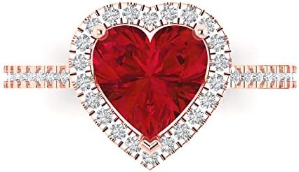 Clara Pucci 2.27 ct Heart Cut Simulated Pink Tourmaline 14k Rose Gold Halo Solitaire W/Accents anniversary Wedding Engagement Ring