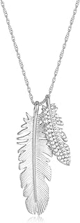 LATEEFAH Feather Pendant Necklace - 2 Feathers AAAAA CZ Drop Simulated Plume Statement Y Necklace for Women Long Chain Pendant Necklace