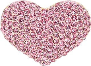 Gyn&Joy Golden Tone Womens Pink Colored Crystal Rhinestone Love Heart Brooch Pin