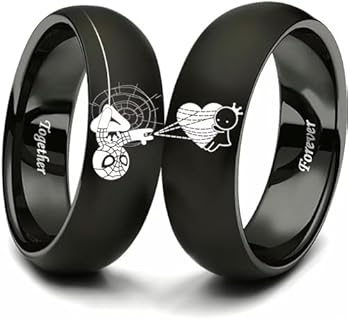 Spiderman Superhero Couples Ring for Him and Her Forever Together Heart Lovers Ring Anniversary Promise Wedding Band Stainless Steel Black