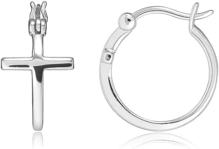 MORGAN & PAIGE 925 Sterling Silver Cross Circle Hoop or Stud Earrings for Women - Rhodium Plated Faith Earrings Jewelry Gift for Her