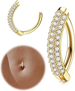 ZZHDCC 14G Clicker Belly Button Rings for Women Gold Plated Belly Ring Cute CZ Small Hoop Belly Button Rings Simple Reverse Curved Navel Barbell Body Belly Piercing Jewelry