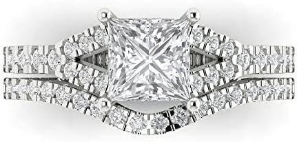 Clara Pucci 2ct White Sapphire Princess Cut Engagement Ring, 18K White Gold Band Set for Women, Curved Design