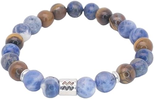 Natural Tiger's eye, Lapis lazuli and Sodalite 6mm rondelle smooth 7inch Semi-Precious Gemstones Beaded Bracelets for Men Women Healing Crystal Stretch Beaded Bracelet Unisex