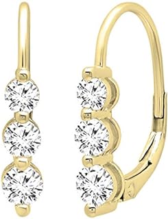 Dazzlingrock Collection 1.05 Carat (ctw) 18K Gold Round Lab Grown White Diamond Ladies Three Stone Drop Earrings 1/2 CT