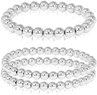 by you Stainless Steel Gold Silver Beaded Ball Bracelets for Women Stretchable Elastic Bracelet Set