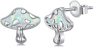 Mushroom Earrings 925 Sterling Silver White/Pink/Blue Opal Mushroom Stud Earring Jewelry Gifts for Women Teen Girls Birthday