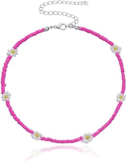 Bohemia Choker Elastic Chain Bead Necklace with Vibrant Color Flower Motif for Women and Girls