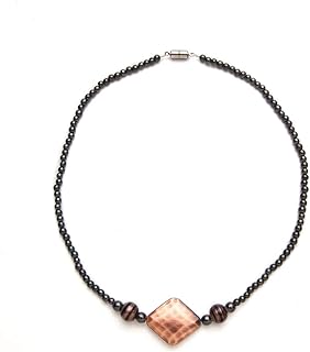 Magnetic Therapy Necklace, Unisex Hematite Necklace With Copper Beads - Black and Copper Colored Beaded Stretch Wellness Jewelry Targeting Pressure Points for Health and Style - Size 18"