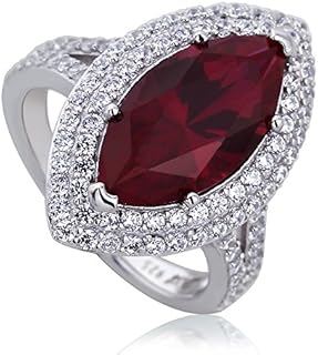 Platinum-Plated Sterling Silver Marquise Ruby Engagement Ring with Cubic Zirconia, Art Deco Design (Sizes 5 to 9)