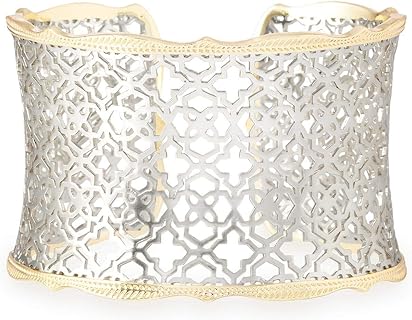Gold-Plated Kendra Scott Cuff Bracelet with Lobster Claw Clasp & Box Chain for Women - Elegant Filigree Design