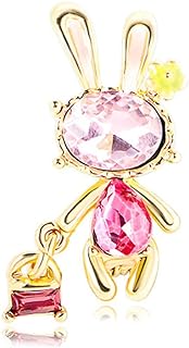 Delightful Pink Rhinestone Rabbit Birthstone Brooch with Pin Clasp, Cubic Zirconia Detailing, Perfect for Women and Girls, Gold Plated Bunny Animal Design
