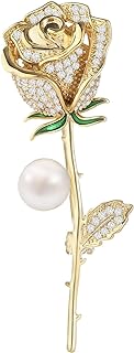 Pin-Clasp, 18k Gold Plated Rose Brooch with Rhinestones for Women - Elegant Copper Rose Pin Accessory Perfect for Gift