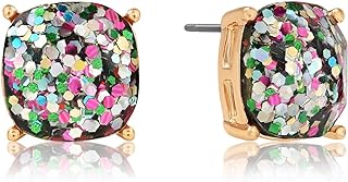 Humble Chic Large Square Stud Earrings for Women - Big Gold-Tone Glitter Statement Post Ear Studs