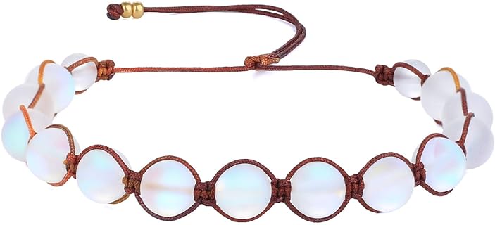 KELITCH Women 8mm Moonstone Strand Bracelet Handmade Braided Wrap Friendship Bracelet Boho Charm Bracelets