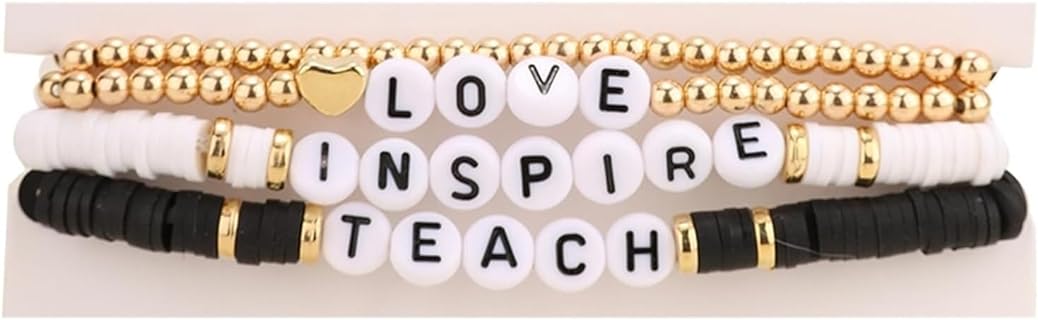 COLORFUL BLING Bohemian Handmade Beaded Clay Teacher Bracelet Love Inspire Teach Teacher Appreciation Bracelets