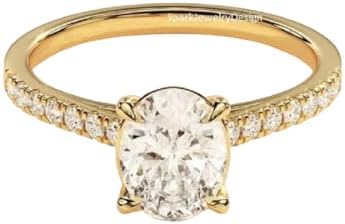 Sterling Silver Clasp 2 CT Oval Cut Moissanite Low Profile Engagement Ring for Women, Size 7, Classic Design