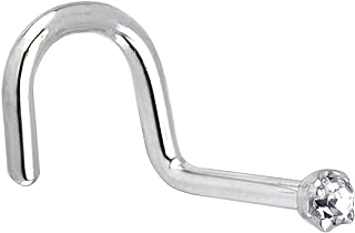 Chic Body Candy 14K White Gold Right Nostril Screw Nose Ring Featuring 0.015 cttw Diamond