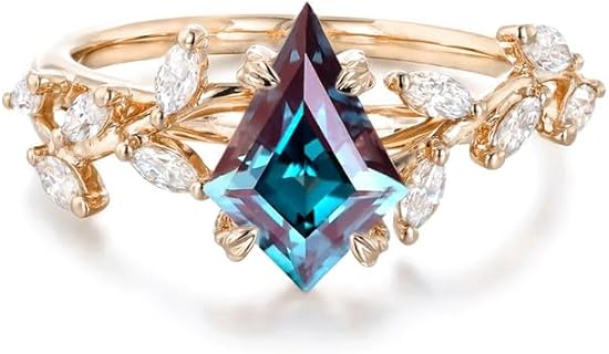Alexandrite Engagement Ring for Women leaf Ring ,nature ring, colour change stone Kite cut Sterling Silver/10k/14k/18k for Anniversary, Birthday, Christening, Christmas, Confirmation/Communion, Engagement, Father's Day, Graduation, Mother's Day, Valentine's Day, Wedding Size 3-13