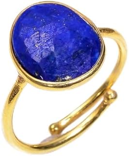 Natural Blue Lapis Lazuli 925 Sterling Silver Adjustable Wedding Engagement Ring for women