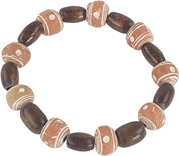 NOVICA Handmade Wood Recycled Plastic Beaded Bracelet Stretch from Ghana No Stone Rustic Eco Friendly [7.5 in L x 0.5 in W] 'Successful Obaa Mo'