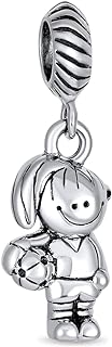 Personalized Cartoon Sports Soccer Player Dangle Charm Bead For Women Oxidized .925 Sterling Silver Fit European Bracelet