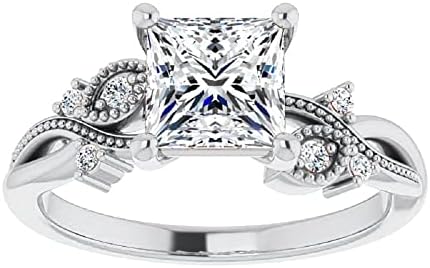 Lalit Gems 2.50 CT Princess Cut Colorless Moissanite Engagement Ring Wedding/Bridal Rings, Diamond Ring, Anniversary Solitaire Halo Promise Antique Gold Silver Rings Gift
