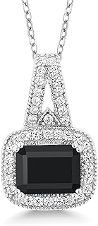 Gem Stone King 925 Sterling Silver Black Onyx Pendant Necklace For Women (2.61 Cttw, Gemstone Birthstone, Octagon Cut 9X7MM, with 18 Inch Chain)