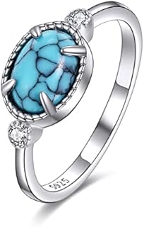 Turquoise Rings for Women Sterling Silver, Western Boho Real Turquoise Rings Jewelry Gift for Mother Wife Grandma
