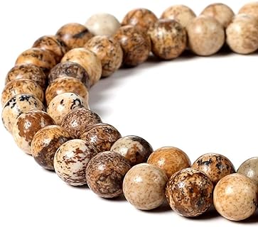 Premium 45pcs 8mm Round Natural Picture Jasper Bead Necklace in Stone Finish with Smooth Drill Hole by HAAMIIQII for DIY Jewelry Making