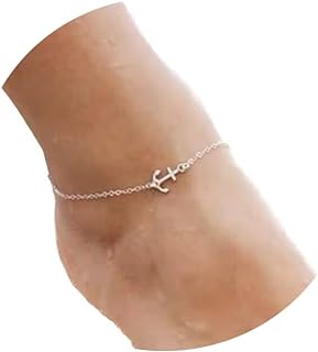 Women's Silver Woent Anchor Anklet with Lobster Claw Clasp and Mariner Chain, Perfect Beach Accessory for Girls