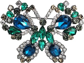 Gyn&Joy Gunmetal Tone Blue Green Synthetic Sapphire Crystal Rhinestone Insect Butterfly Brooch Pin