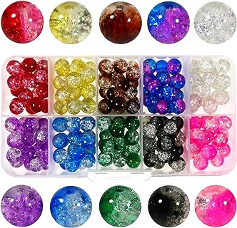 200-Piece TOAOB Glass Bead Collection for Jewelry Making, 8mm Round Lampwork Beads with Crackle Design in Mixed Colors