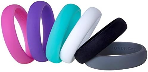 Womens Silicone Wedding Ring Band by HonorGear - 6 Ring Pack Premium Wedding Bands Engagement Active Athletes Comfort Fit