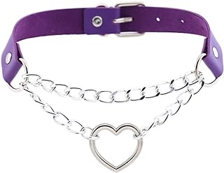 Other-Clasp Gothic Black Leather Choker with C-link Chain and Alloy Embellishments for Unisex Punk Rock Style