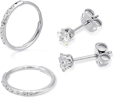 LovePiercing Small Hoop Earrings for Women Trendy 2 Pairs 24K Gold Plated Implant Titanium Post Cubic Zirconia Earring Studs Sets Hypoallergenic Tiny Cartilage Huggie Earrings Piercing Gold/Silver