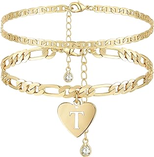 Waterproof 14K Gold-Filled Figaro Chain Anklet with Lobster Claw Clasp for Women, Personalized YANODA Layered Initial Design, Ideal Summer Jewelry Gift
