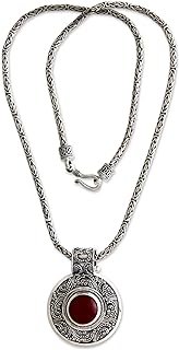NOVICA Artisan Handmade Carnelian Necklace .925 Sterling Silver from Indonesia Red Pendant Aurora Marsala Birthstone Balinese Traditional 'Luxury'