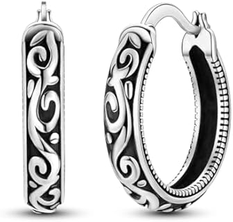 Hapour Vintage Filigree 925 Sterling Silver Oval Small Hoop Earrings for Women Girls Fashion Flower Dainty Huggie Hoops Hypoallergenic Trendy Jewelry Birthday Gifts for Her