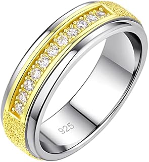 Mens wedding Band 925 Sterling Silver Rings For Men 14K Gold Plated 1ct 11 Round 5A Cubic Zirconia Promise Rings For Him SandBlasted Finish Size 7-14