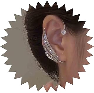 Vintage Crystal Wing Cuff Earrings with French Wire Back for Women and Girls, Silver Zinc Alloy Ear Climbers