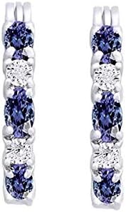 Blue Tanzanite and White Cubic Zirconia Hoop Earrings with Click-Top Back Finding for Women, 14k Gold Over Sterling Silver Design from India