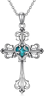 Sterling Silver Turquoise Heart Gem Celtic Cross Pendant Necklace with Cable Chain - Elegant Spiritual Jewelry Gift for Women