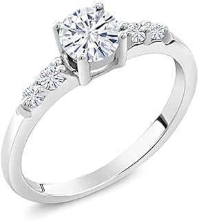 925 Sterling Silver Forever Classic Moissanite From Charles & Colvard and White Lab Grown Diamond Engagement Ring For Women (0.65 Cttw, Round 5MM, Gemstone Birthstone, Available in Size 5,6,7,8,9)