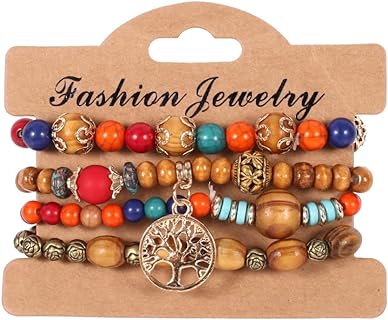 Bracelets 1-8pcs/set Multilayer Crystal Stone Beads Tassel Charms Bracelets Bohemian Bangles for Women Wristband Gift braclets (Metal Color : Vermeil)